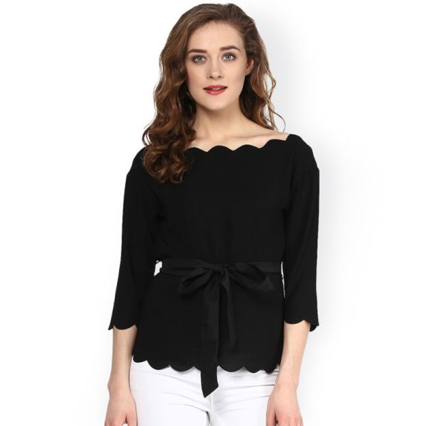 Buy Women Fashionable Black Scalloped Top at wholesale prices