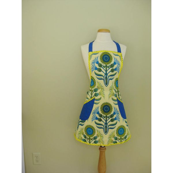 Ladies Apron, Floral Apron, Kitchen Apron, Full Cooking Apron, Gift For Women, Yellow Apron, cooking Apron, Adult Aprons