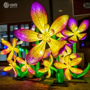 Colorful Orchid Cluster Lanterns - Nighttime Lighting Art Installation for