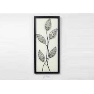 Metal Leaves Design With Black Rectangle Wooden Frame Wall Art Decoration For