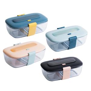 Quality Green Straw Plastic Cover Multifunctional Glass Lunch Box for sale