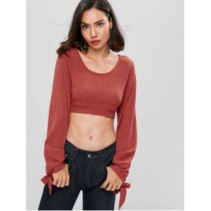 Open Back Knotted Cut Out Long Sleeve Knit Top Women