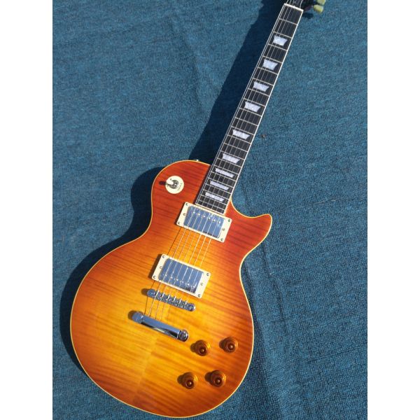 Tiger flame 1959 R9 LP standard electric guitar piece by piece neck body, Tune-o-Matic bridge, FRET binding free deliver