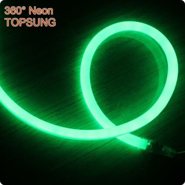 12V IP67 round led neon flex 16mm mini 360 degree green rope light soft tube