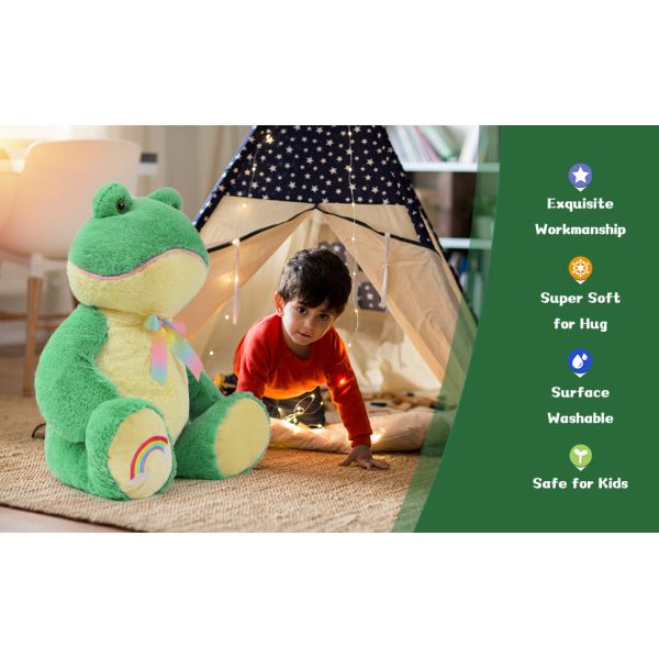 Unisex Giant Frog Plush Toy with Rainbow Embroidery Soft Kids Birthday Gift Party Decor PP Cotton Filling for Stress Relief