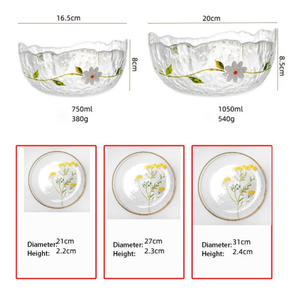 Household Exquisite Printed Hammer Grain Glass Tableware