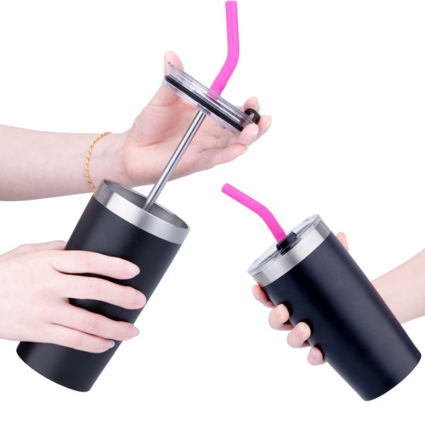Popular 20 oz Stainless Steel Mug With Lid And Straw, Double Wall Travel Coffee Mug With Straw/