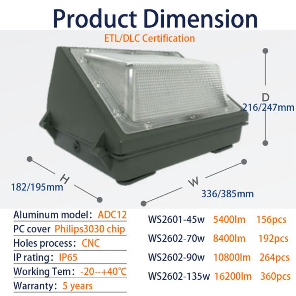 Ip65 Solar Outdoor Wall Lights 70w LED Wall Pack Lights For Parking Lot