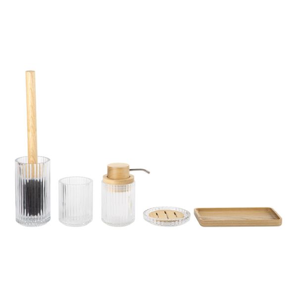 Buy Modern Bathroom Accessories Clear Polyresin Soap Dispenser Round Shape with Ribbed Vertical Stripe at wholesale prices