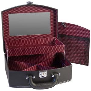 Black Leather Jewelry Travel Case Lockable For Makeup Storage Case