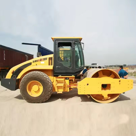 Yellow road rolling construction vehicleShantui SR12P-5 Single Drum 10ton Compactor Vibratory Mini Road Roller