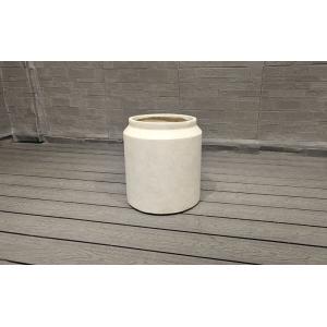 Light Beige Straight Cylinder Fiber Clay Outdoor Planter Architectural