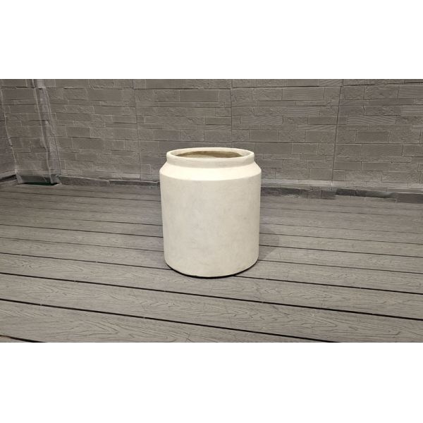 Light Beige Straight Cylinder Fiber Clay Outdoor Planter Architectural Landscaping Design