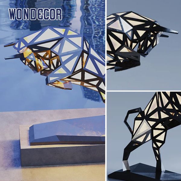 Large Scale Polished Stainless Steel Sculpture Public Art Geometric Animal Cow