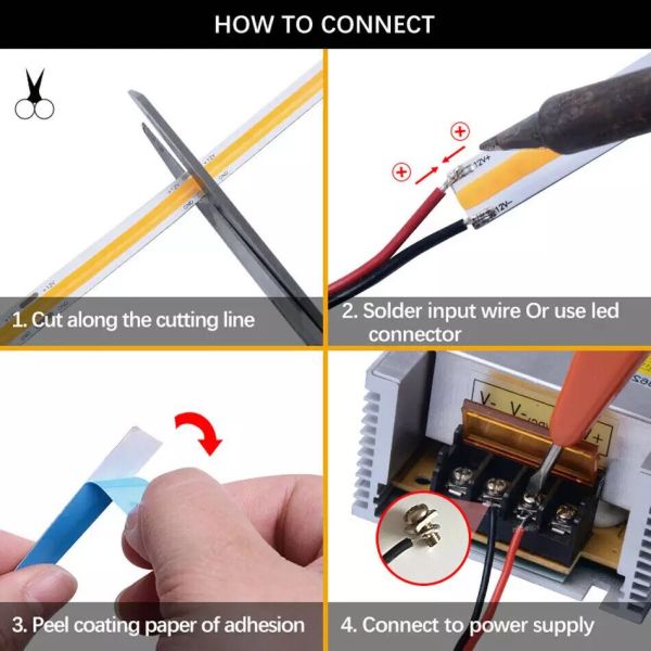 12V 24V LED COB Strip Light Single Colour Flexible 3000K 4000K 6500K
