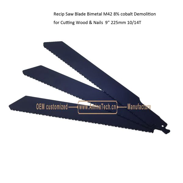 Recip Saw Blade Bimetal M42 8% cobalt Demolition for Cutting Wood & Nails 9" 225mm 10/14T,Power Tools