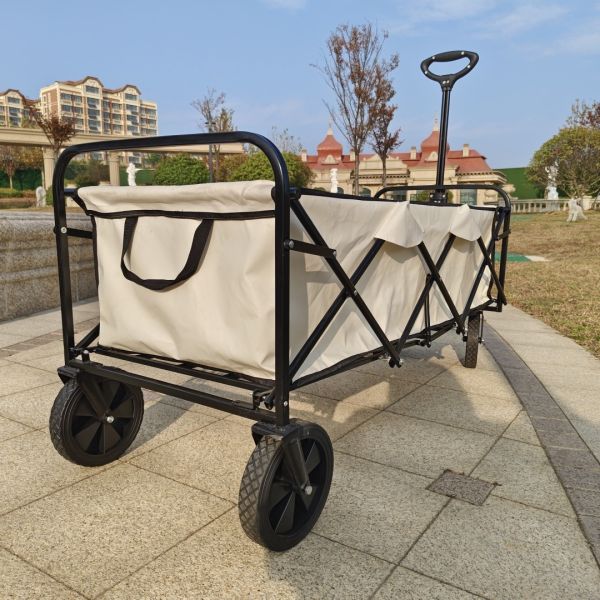 White Extended Four Wheel Camping Garden Folding Cart Hold Folding Table PVC Wheel