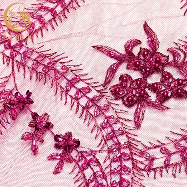 African Sequin Lace Fabric Embroidery 1 Yard Length For Wedding Dress