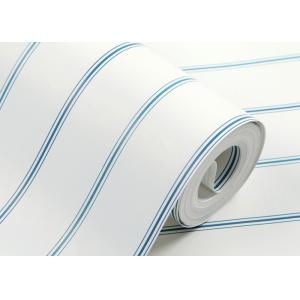 White And Blue Living Room Striped Wallpaper Strippable , Mediterranean Style
