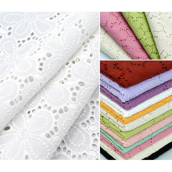 Sustainable Cotton Eyelet Trim Embroidered Mesh Lace Fabric 130cm