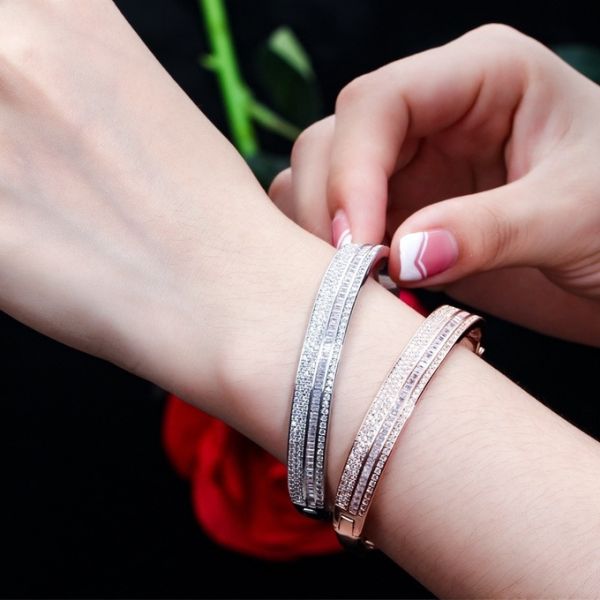 Fashion White Round Zircon Bracelet For Women Shiny CZ Crystal Adjustable Chain Bracelet Female Bridal Wedding Jewelry