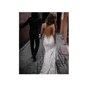 Fashion Mermaid Wedding Dress Deep V Neck Sleeveless Backless Beading