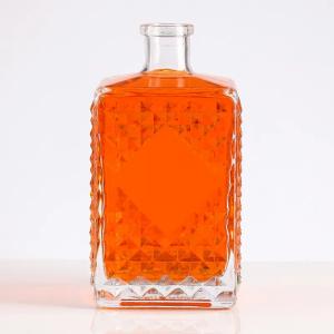Glass Wine Whisky Bottle with Cork Cap 500ml and 750ml Square Design Empty