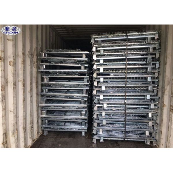 Steel Wire Mesh Pallet Cages , Galvanized Stackable Pallet Cages ISO Approved