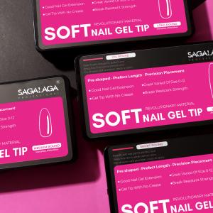 French Style Acrylic Soft Gel Nail Tips Clear Full Cover Box Press on Nails