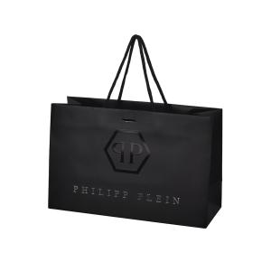 Black Custom Printed Kraft Shopping Bags With UV Coating Silver Stamping