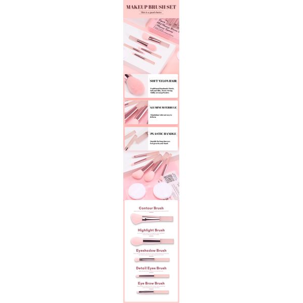 Synthetic Hair Pink Makeup Brushes Travel Makeup Brush Kits With Clear PVC Packaging Box