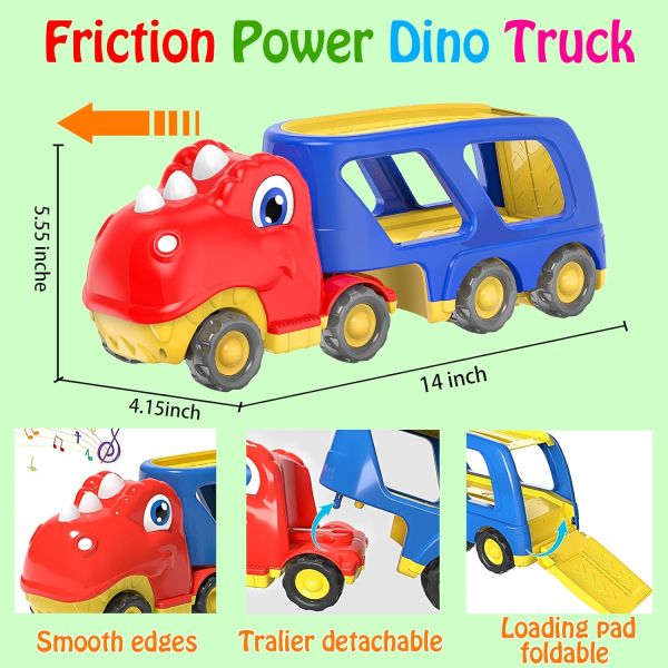 Battery-Free Friction Power Dino Transport Carrier Truck Ideal for 18M Boys 1 24 Scale