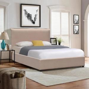 Customized Upholstered Platform Bed Warm Tufted Grey Linen Fabric