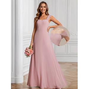 Quality Empire High-waisted Sleeveless Cap Sleeve Square Neck Invisible Zipper Dusty Rose Chiffon Evening Dress for sale