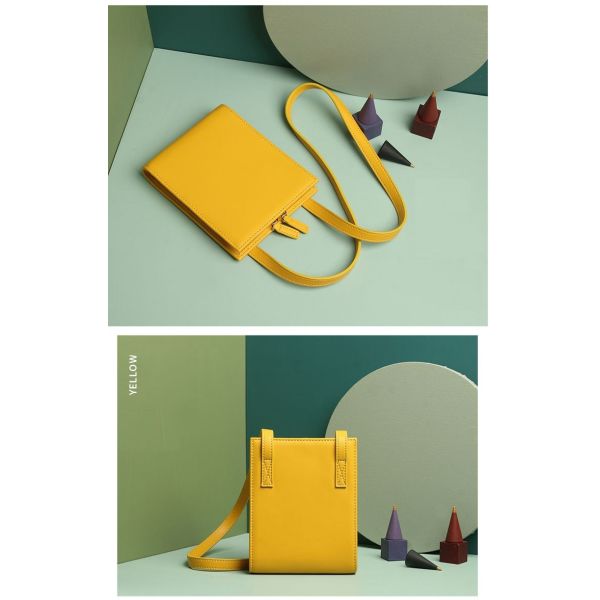 Yellow 17*5*14cm Genuine Leather Shoulder Bags With Lock