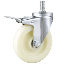 medium duty 4  thread stem white PP caster with total brake, Rueda, 100x32mm pure white nylon castor,