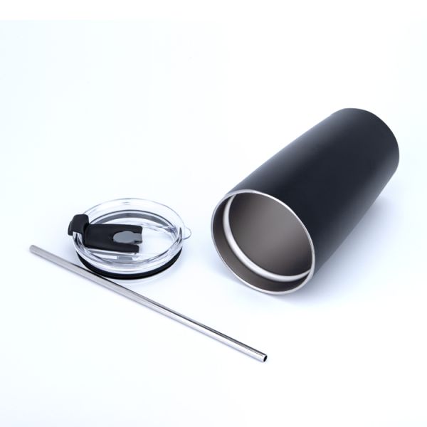 Black Insulated Stainless Mug With Straw 20 Ounce, Blank Thermos Travel Mug Stainless Steel Tumbler With Straw 20 Oz