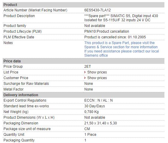 6ES5430-7LA12 6ES5 430-7LA12 Siemens Digital Input Module