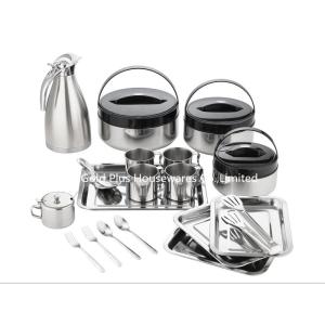 China 19pcs Kitchen appliances nonstick food warmer lunch box container coffee pot & mug stainless steel carafe cutlery set on sale