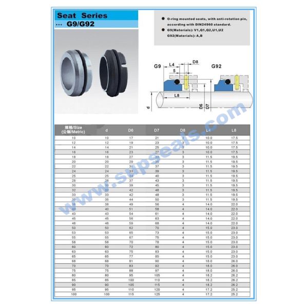 Burgmann Sationary G9 G92 Mechanical Seal Stationary Seat Silicone Carbide