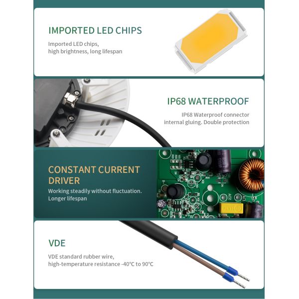 Pure White 6500K IP68 12V ABS LED Surface Mounted Pool Lights Underwater Swimming