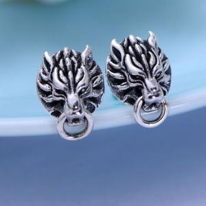 925 Black Silver Lion Unisex Design Stud Earrings(XH056786W)