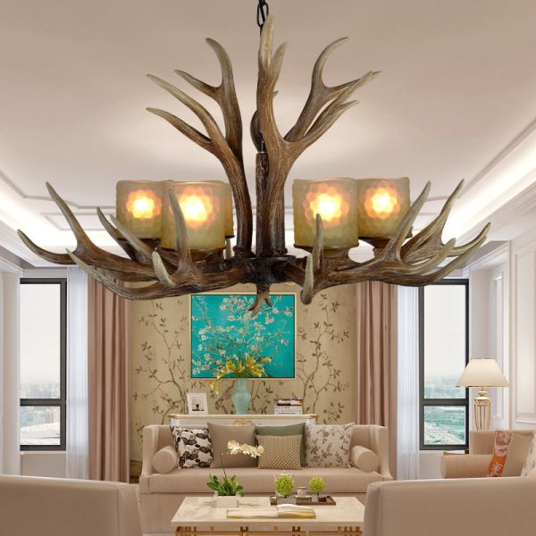 Buy Deer antler candelabra chandelier Lighting with glass lampshade (WH-AC-12) at wholesale prices