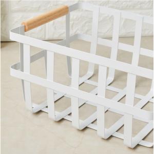 White Long Rectangle Iron Storage Baskets With Wooden Handles