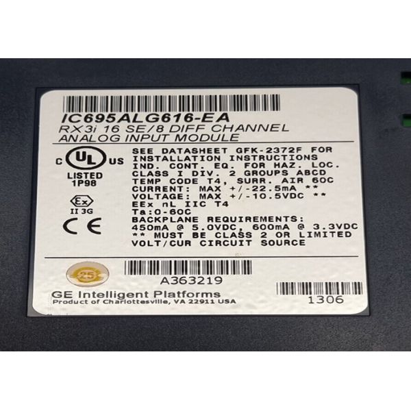 GE IC695ALG616 PACSystems RX3i Analog Input Module, Current/voltage, 16/8