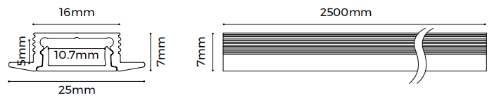 25*7mm LED Linear Light 3M Recessed LED Aluminium Profile Light 3000mm