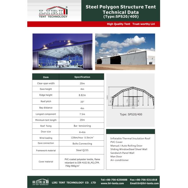 20m Width Steel Polygon Structure Tent With PVC Roof Cover And Sandwich Walls And Rolling Door