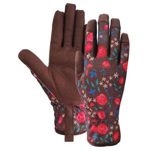 Tight Firm Synthetic Leather Spandex Gardening Gloves Floral Printing