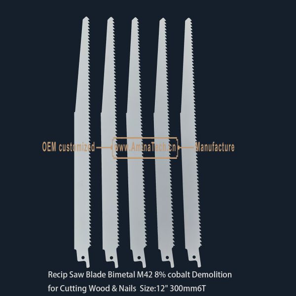 Recip Saw Blade Bimetal M42 8% cobalt Demolition for Cutting Wood & Nails Size:12" 300mm6T
