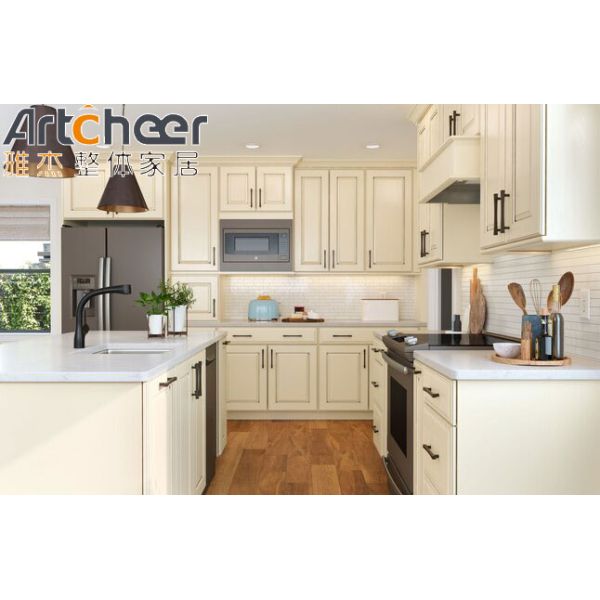 Skinny Shaker Cabinets in Oak Color Made of Solid Birch Wood for Customized Kitchen Design